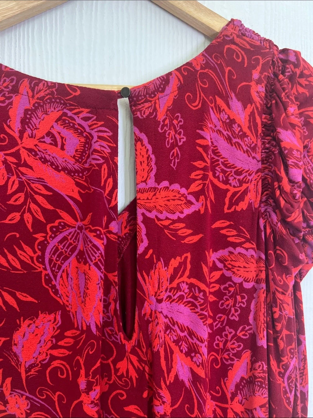 Free People - Hello Lover Red Floral V Neck Puff Long Sleeve Blouse Size Small